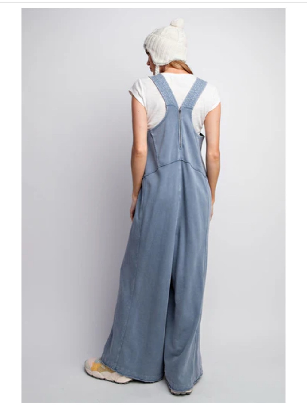 Easel Mineral Washed Terry Knit Jumpsuit in Denim NWT SIZE M - Picture 3 of 10